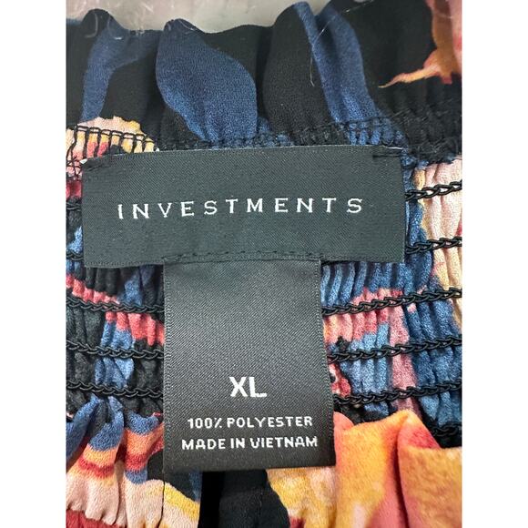 INVESTMENTS | Silky Hawaiian Floral Contemporary Smock Flutter Sleeve Blouse |XL - Picture 6 of 7